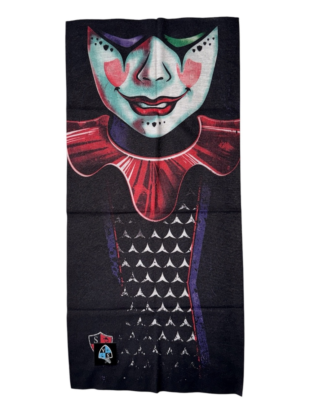 NWT SA Company Microfiber Face Shield and Neck Gaiter in Jester Clown Design